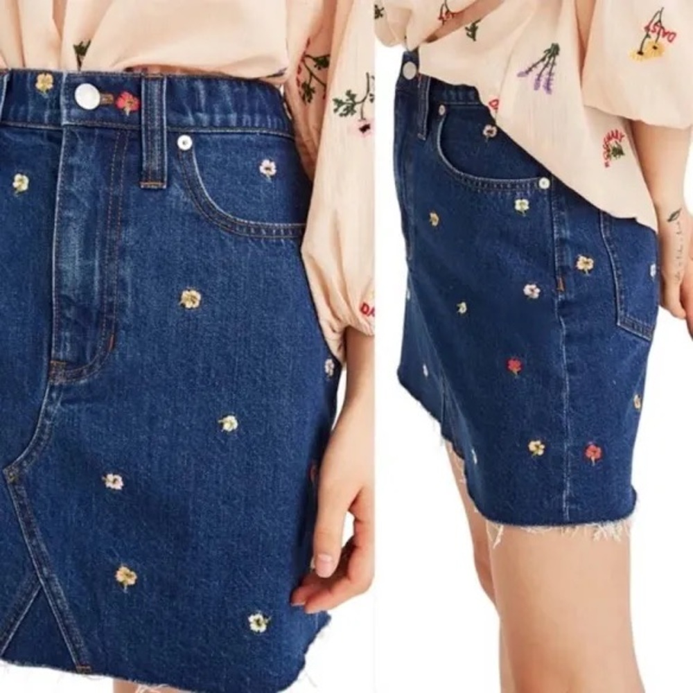 Madewell Rigid Denim A-Line Mini Skirt: Confetti Floral Embroidered Edition
